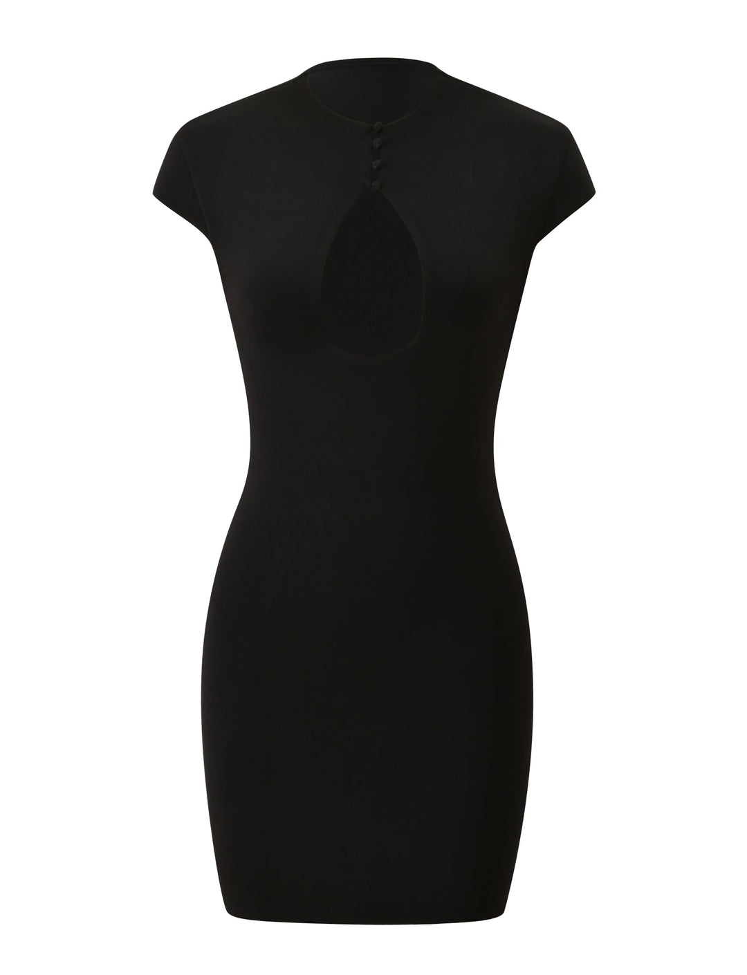 Glamcroft Mini Dress Black Cap Sleeve Mock Neck with Cutout