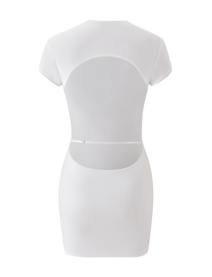 Glamcroft Mini Dress White with Built-in Bodysuit and Open Back