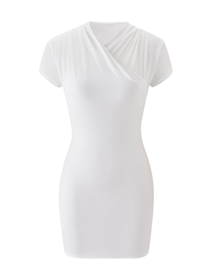 Glamcroft Mini Dress White with Built-in Bodysuit and Open Back