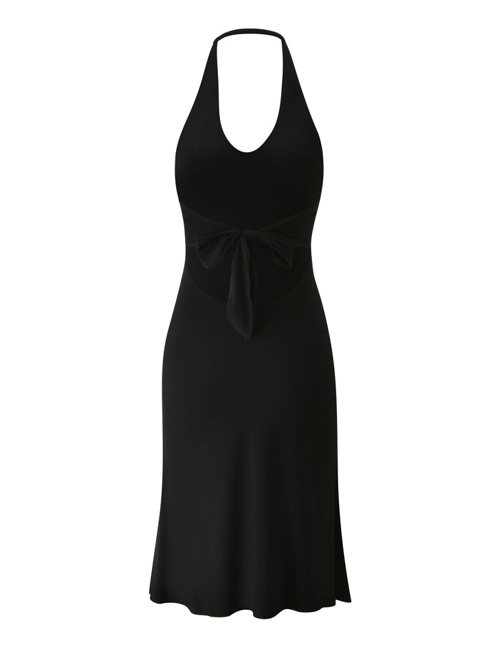 Glamcroft Maxi Dress Black Halter Neck with Open Back