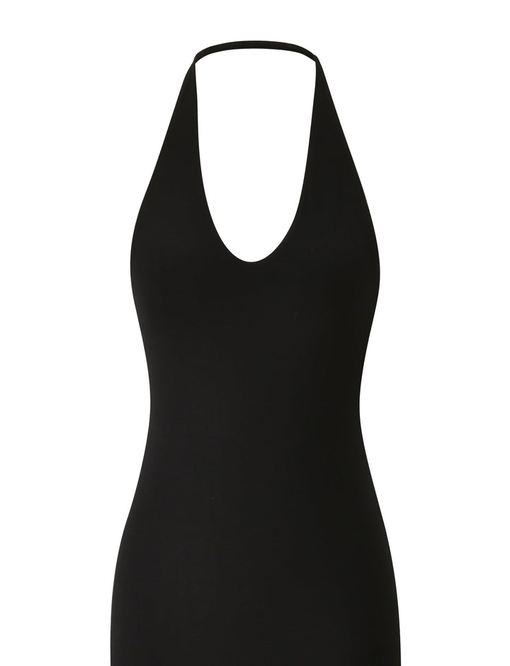 Glamcroft Maxi Dress Black Halter Neck with Open Back