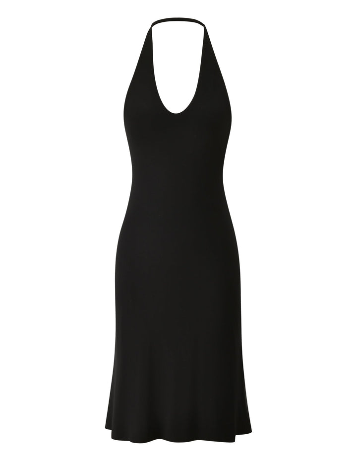 Glamcroft Maxi Dress Black Halter Neck with Open Back