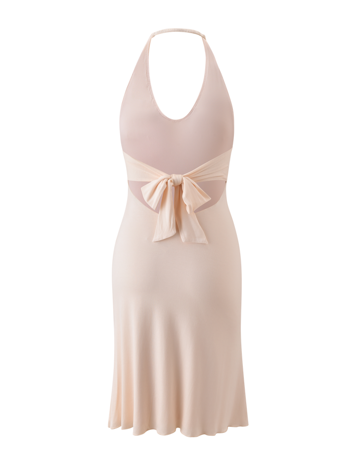 Glamcroft Maxi Dress Cream Halter Neck Open Back Midi