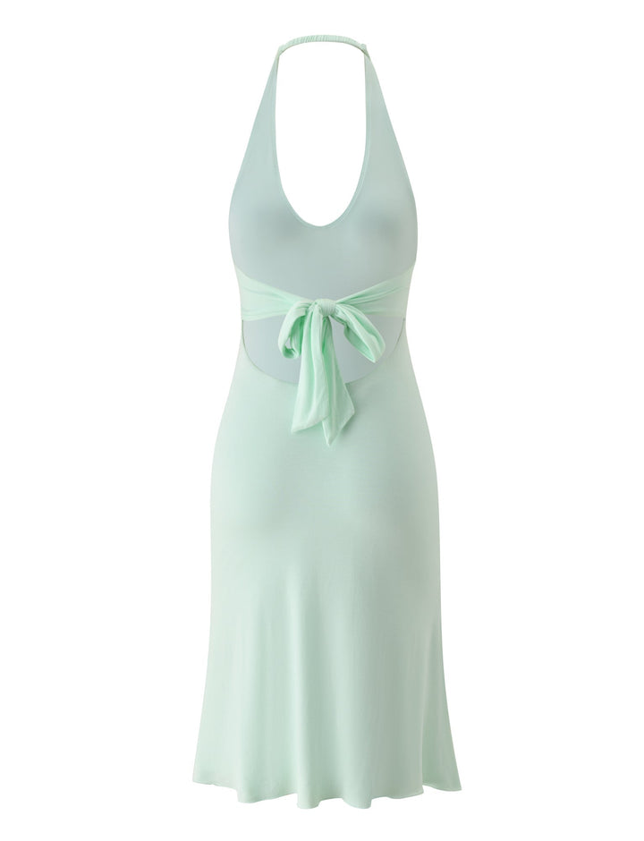 Glamcroft Maxi Dress Mint Green Halter Neck with Open Back