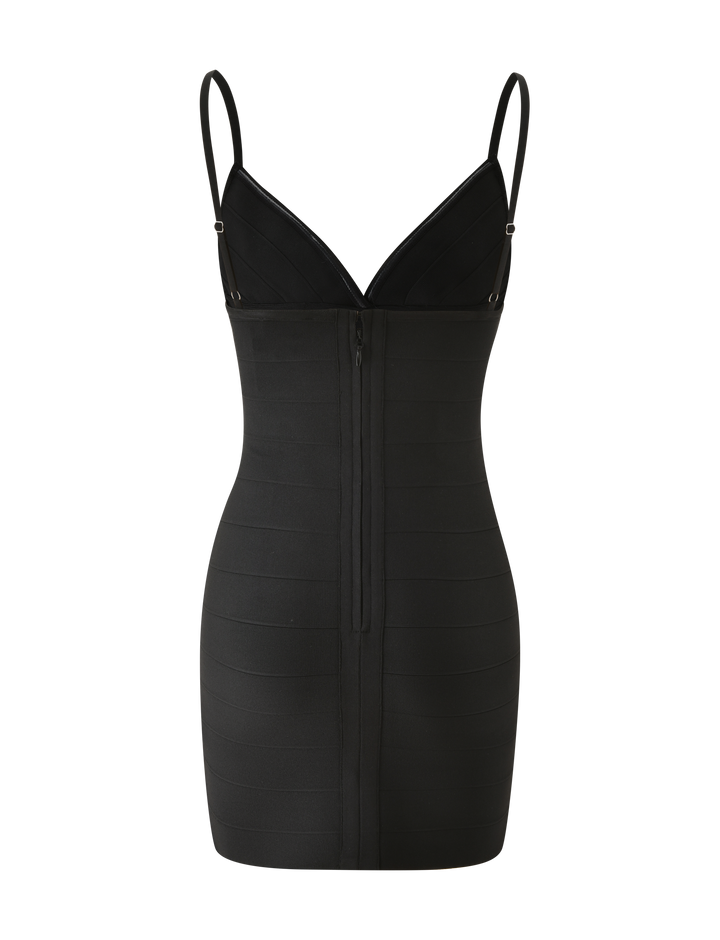 Glamcroft Mini Dress Black Bodycon with Adjustable Straps
