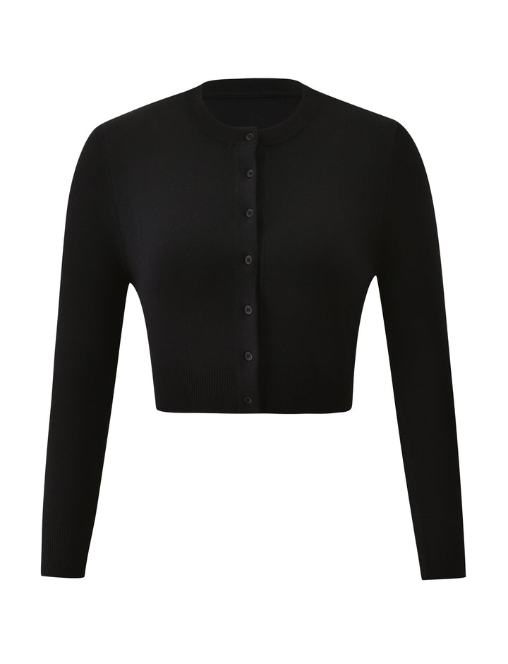 Glamcroft Jumper Black Cropped Knit Cardigan with High Neck