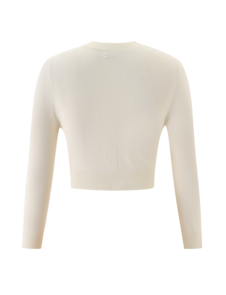 Glamcroft Cream Cropped Knit Cardigan with High Neck