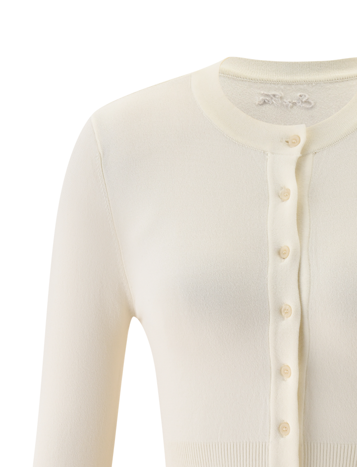 Glamcroft Cream Cropped Knit Cardigan with High Neck