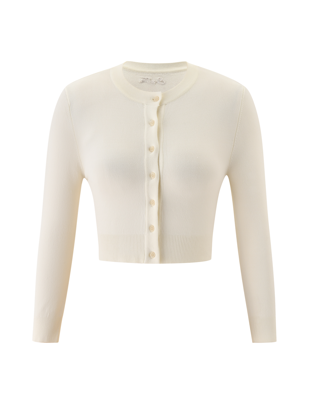 Glamcroft Cream Cropped Knit Cardigan with High Neck