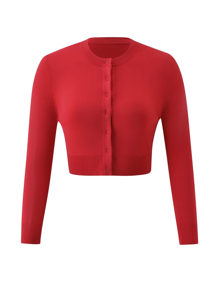 Glamcroft Jumper Red Button-Up Knit Cardigan Cropped Fit