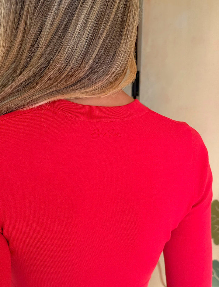 Glamcroft Jumper Red Button-Up Knit Cardigan Cropped Fit