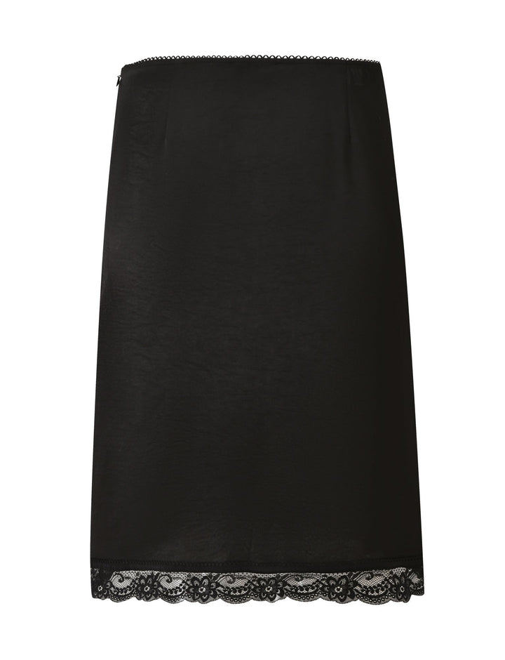Glamcroft Black Midi Skirt with Lace Trim and Bow Detail