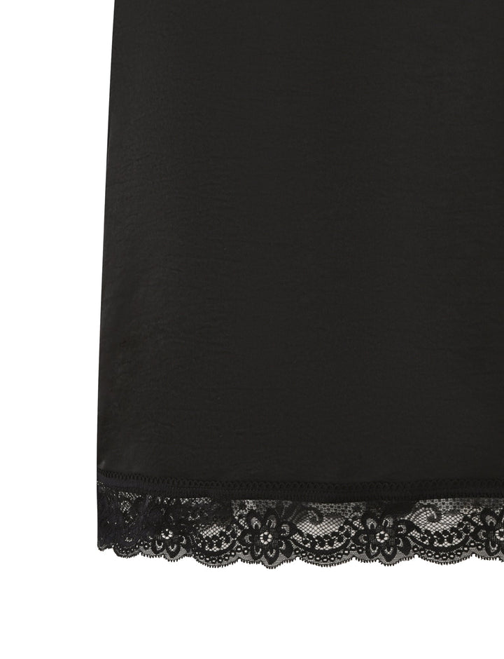 Glamcroft Black Midi Skirt with Lace Trim and Bow Detail