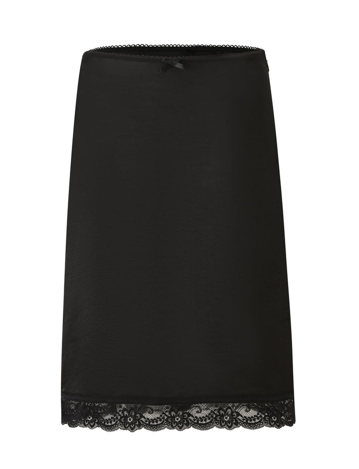 Glamcroft Black Midi Skirt with Lace Trim and Bow Detail