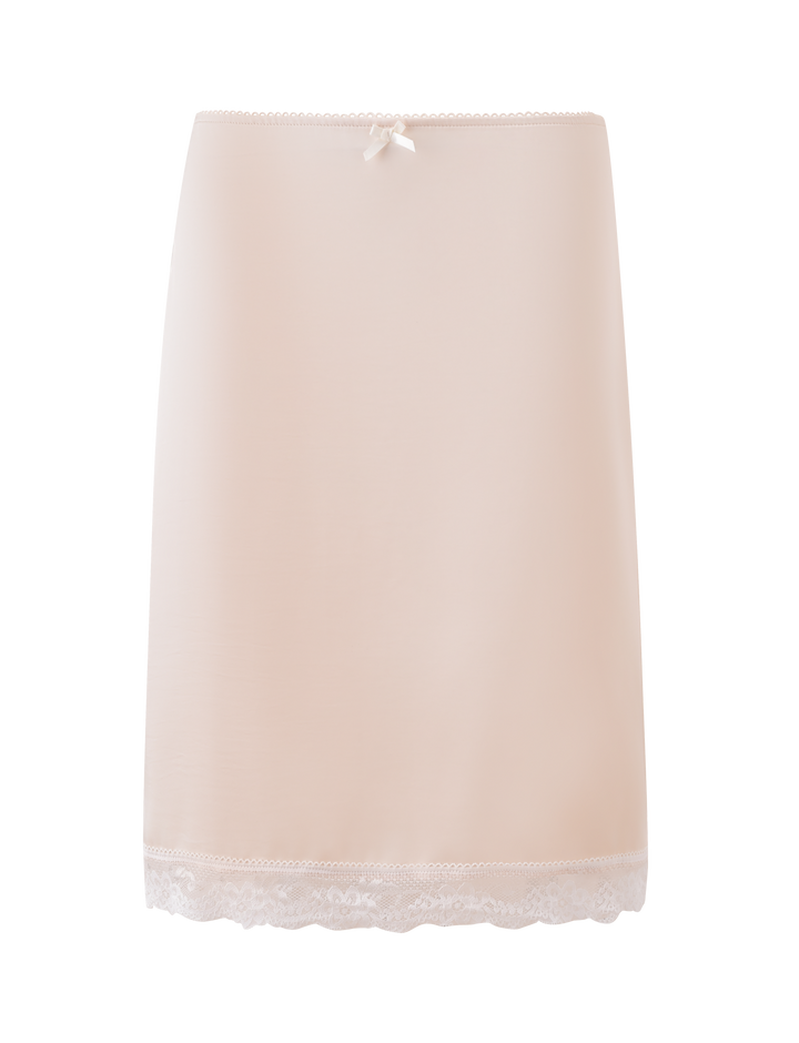Glamcroft Midi Skirt Cream with Lace Trim and Bow