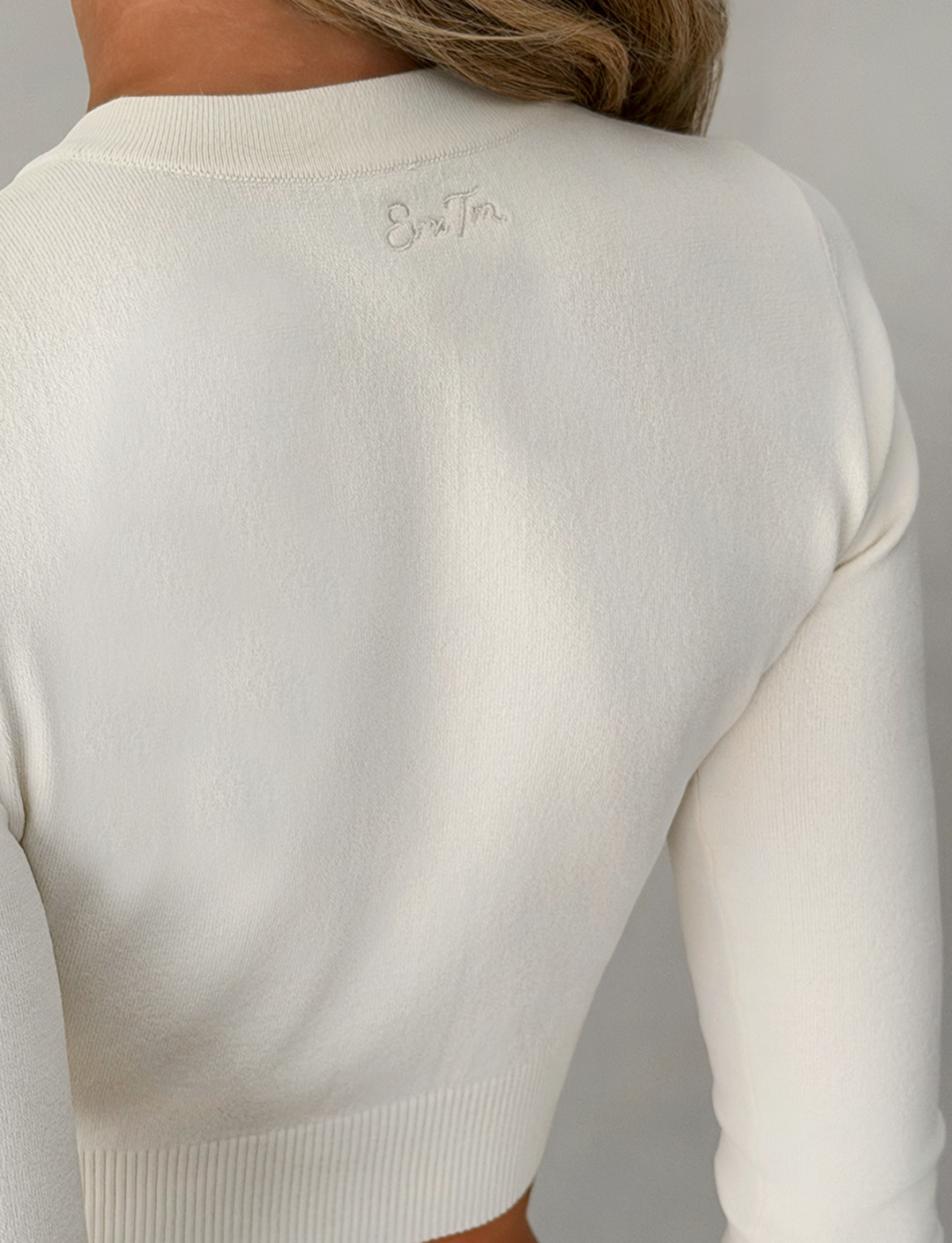 Glamcroft Cream Cropped Knit Cardigan with High Neck