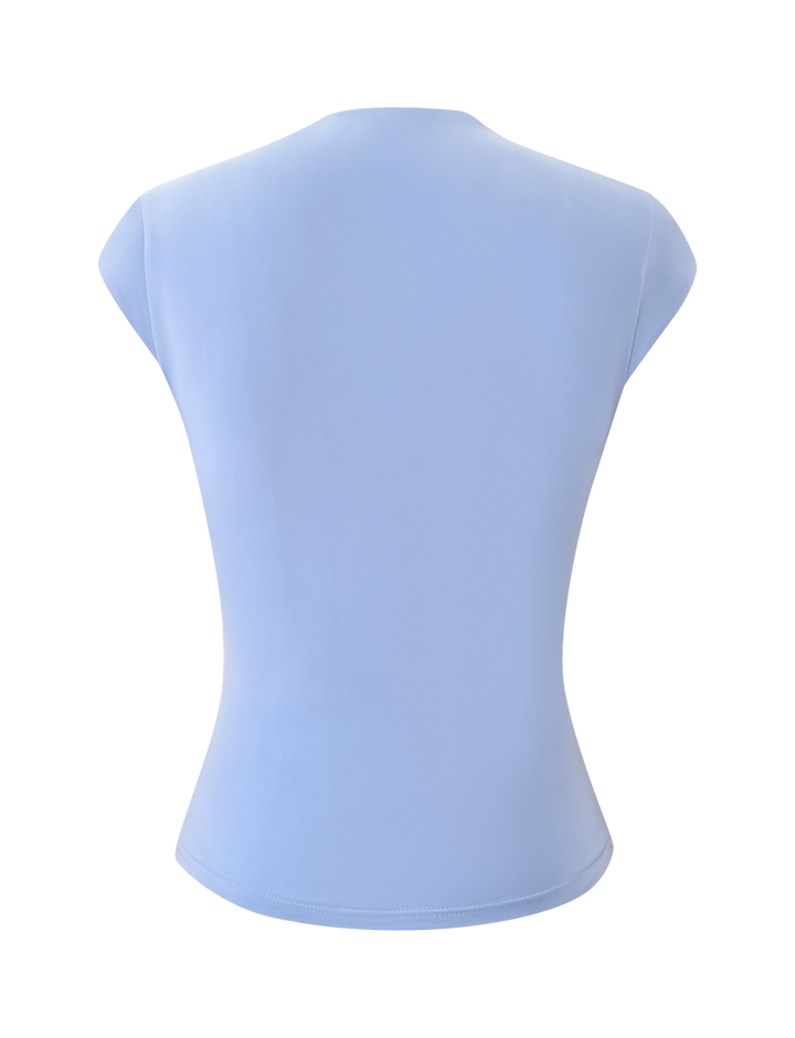 Glamcroft Baby Blue Cap Sleeve Mock Neck Top with Cutout