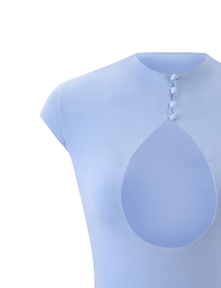 Glamcroft Baby Blue Cap Sleeve Mock Neck Top with Cutout