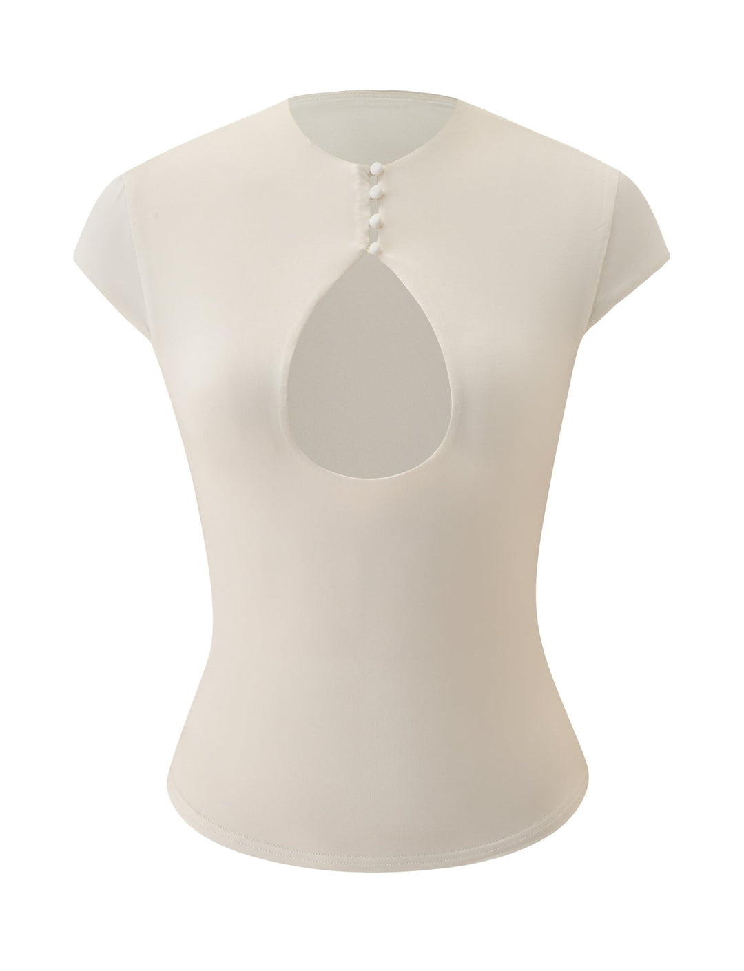 Glamcroft Cream Cap Sleeve Top with Mock Neck and Buttons
