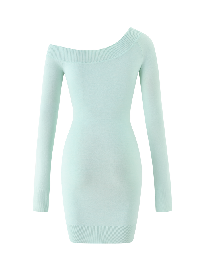 Glamcroft Mini Dress Mint Green Long Sleeve Knit Fitted
