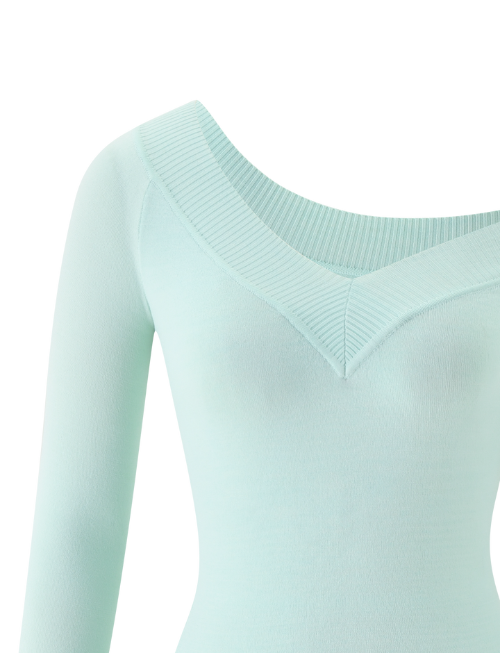 Glamcroft Mini Dress Mint Green Long Sleeve Knit Fitted