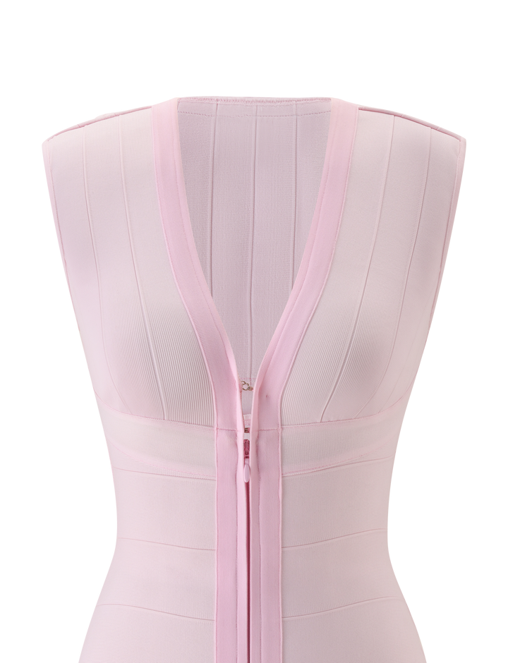 Glamcroft Mini Dress Baby Pink Body-Hugging Fit V-Neck