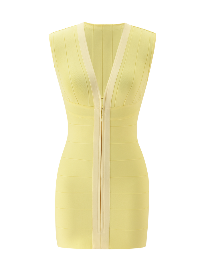 Glamcroft Mini Dress Butter Yellow Body-Hugging Fit