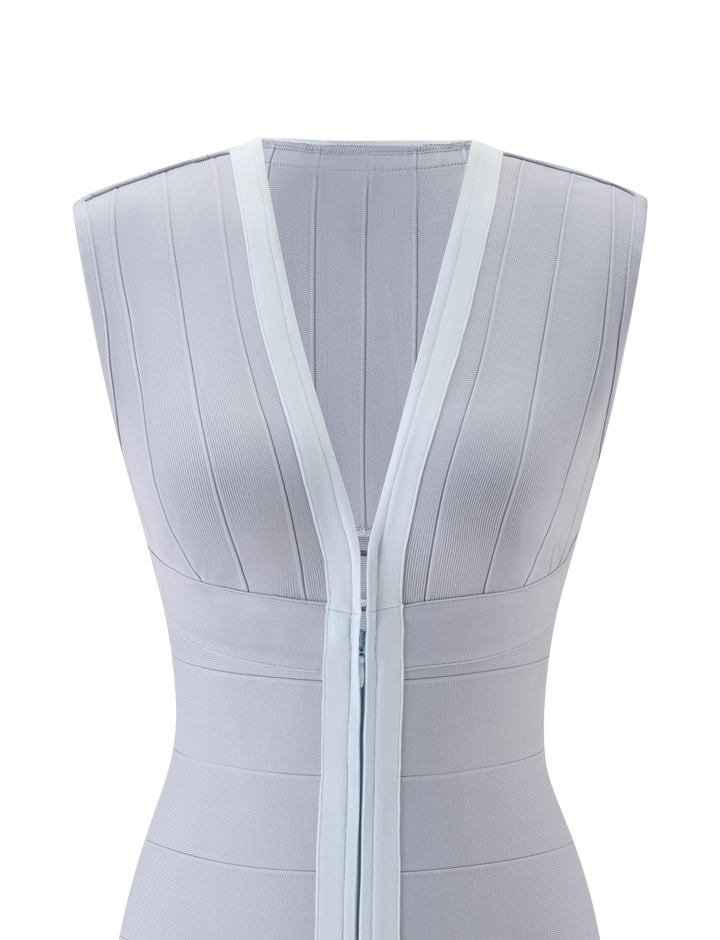 Glamcroft Mini Dress Dove Grey Body-Hugging Fit V-Neck