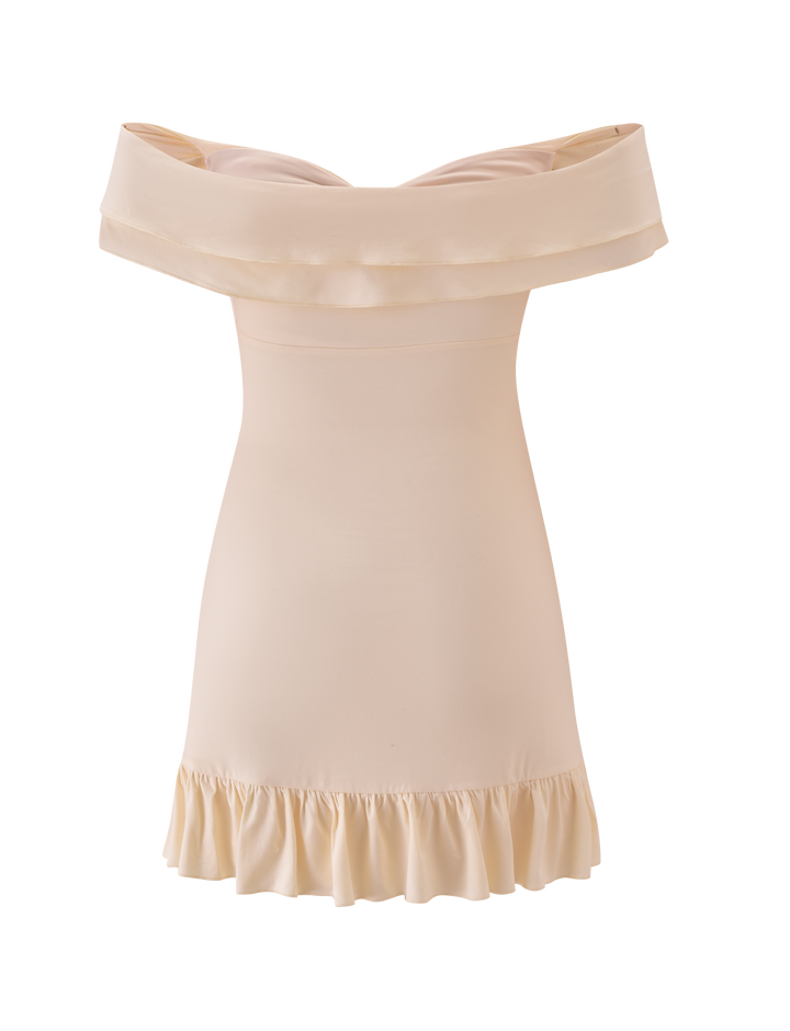 Glamcroft Mini Dress Cream Off-the-Shoulder Sweetheart Neckline