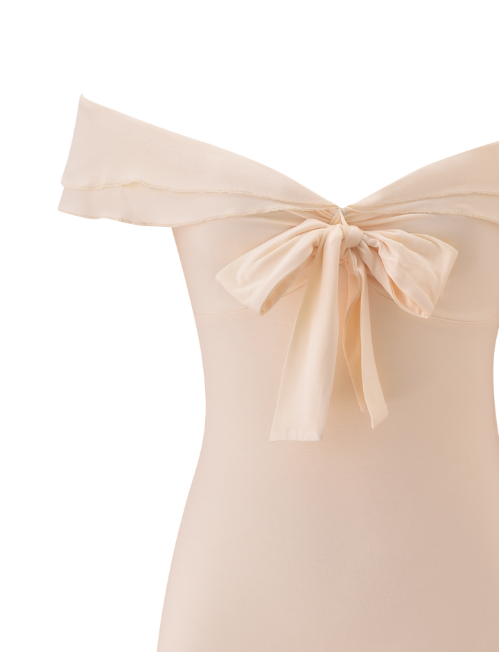 Glamcroft Mini Dress Cream Off-the-Shoulder Sweetheart Neckline