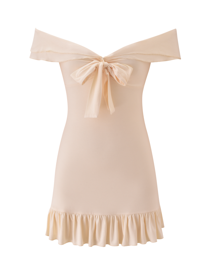 Glamcroft Mini Dress Cream Off-the-Shoulder Sweetheart Neckline