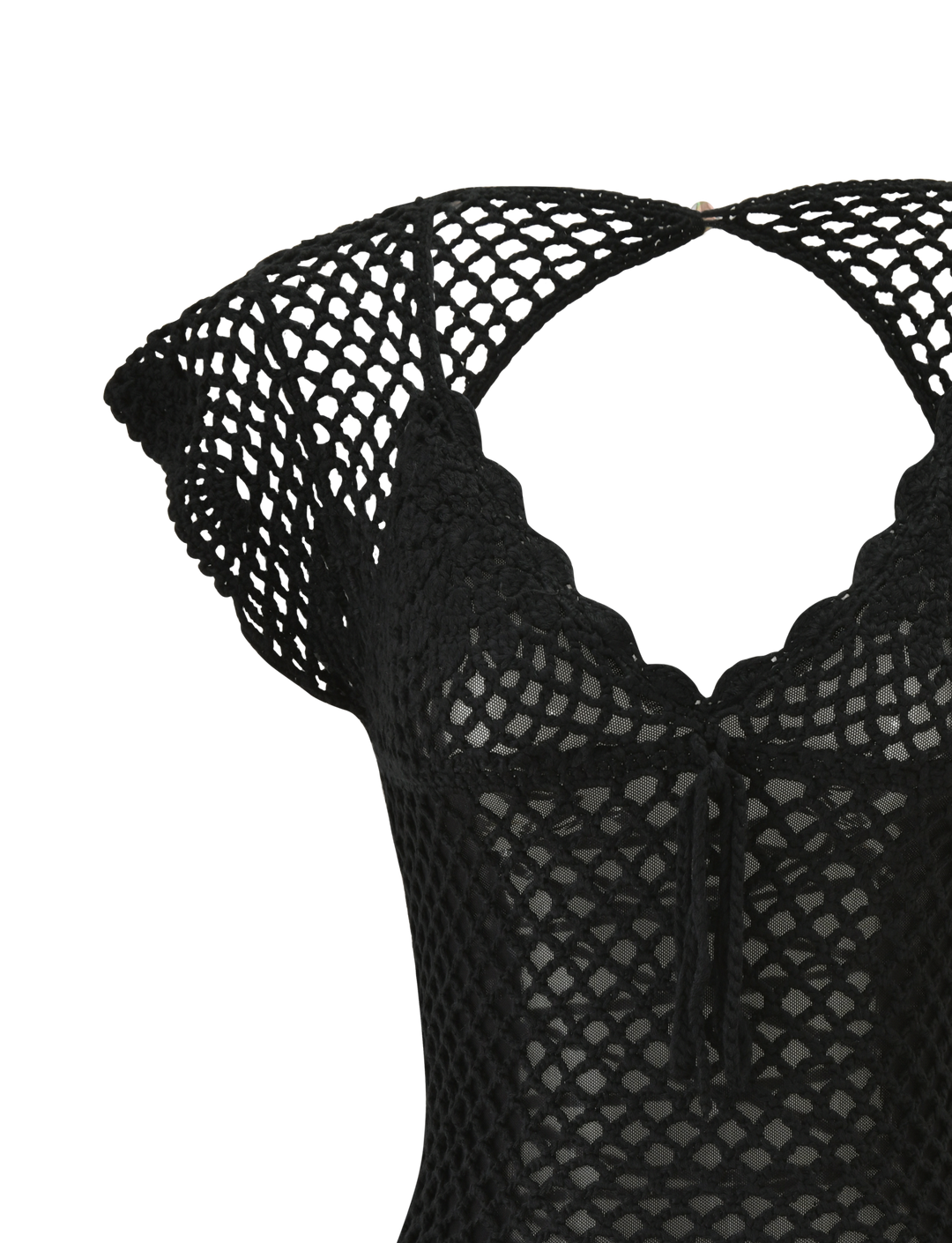 Glamcroft Mini Dress Black Crochet with Lace Up Back