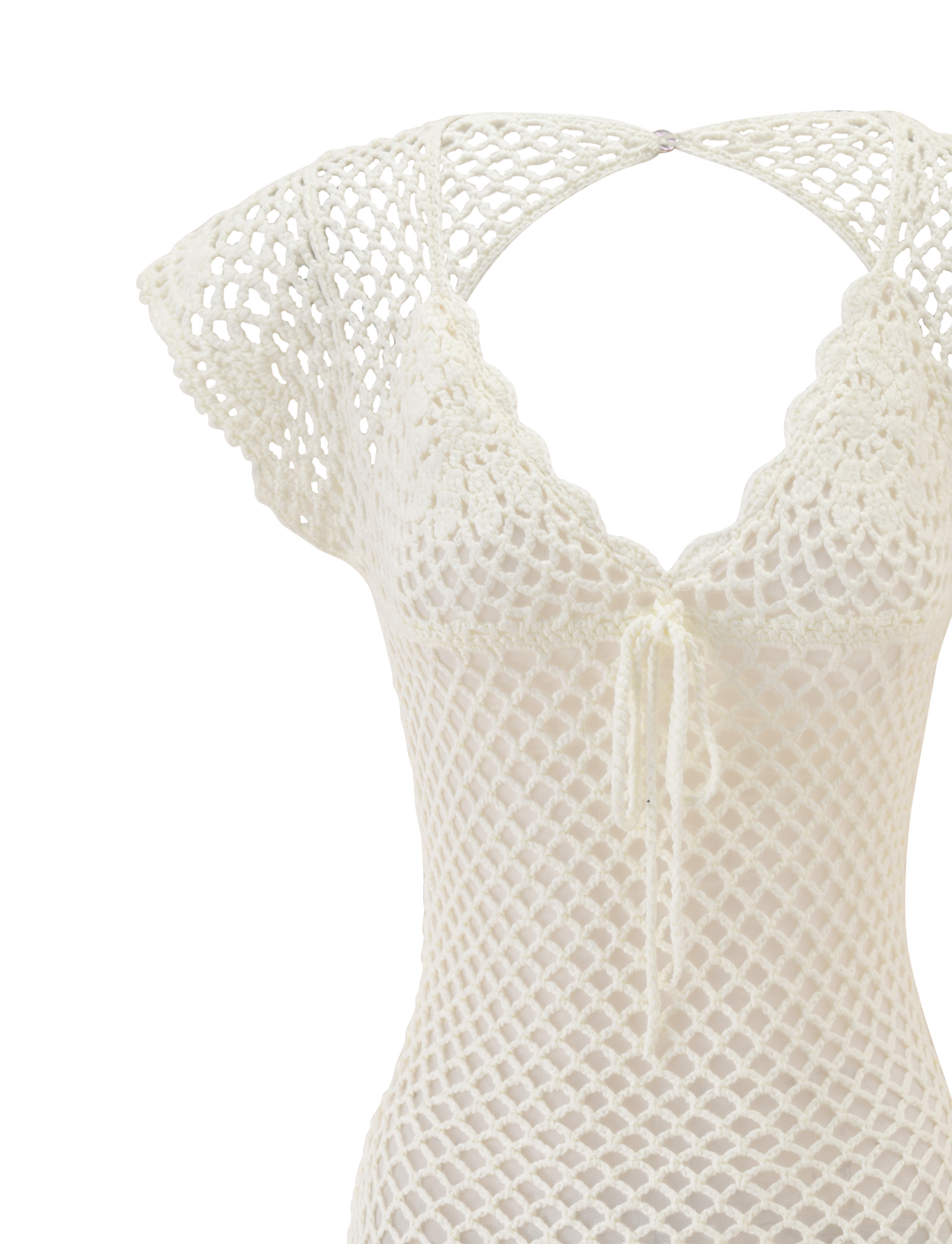 Glamcroft Mini Dress White Crochet with Scalloped Sleeves