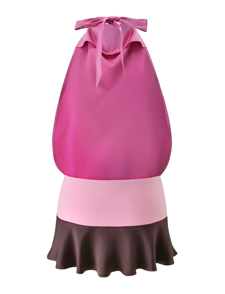 Glamcroft Mini Dress with Tri-Colour Cowl Neck in Wild Berry