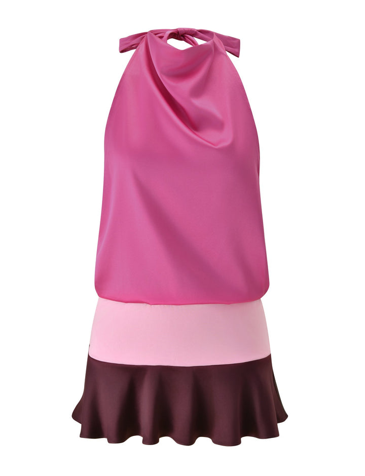 Glamcroft Mini Dress with Tri-Colour Cowl Neck in Wild Berry