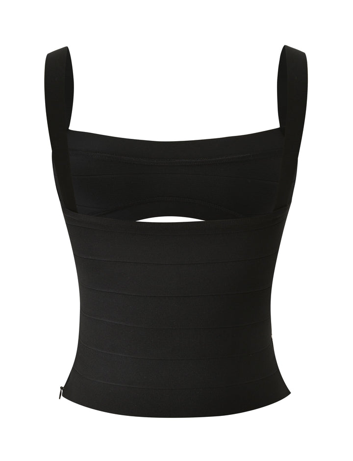 Glamcroft Black Bandage Top with Cutout and Fixed Straps