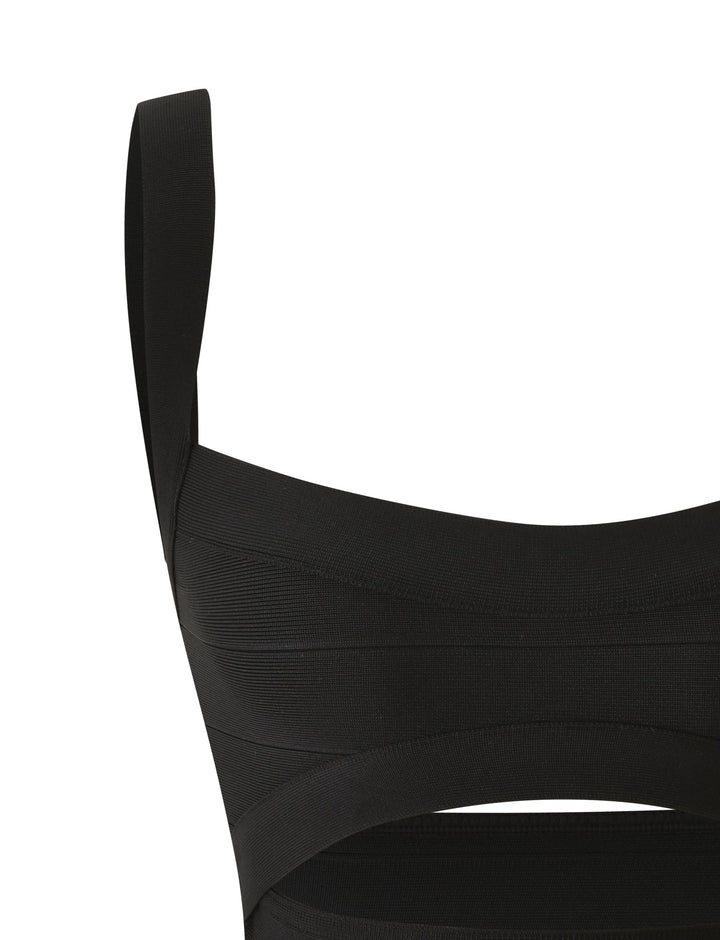Glamcroft Black Bandage Top with Cutout and Fixed Straps