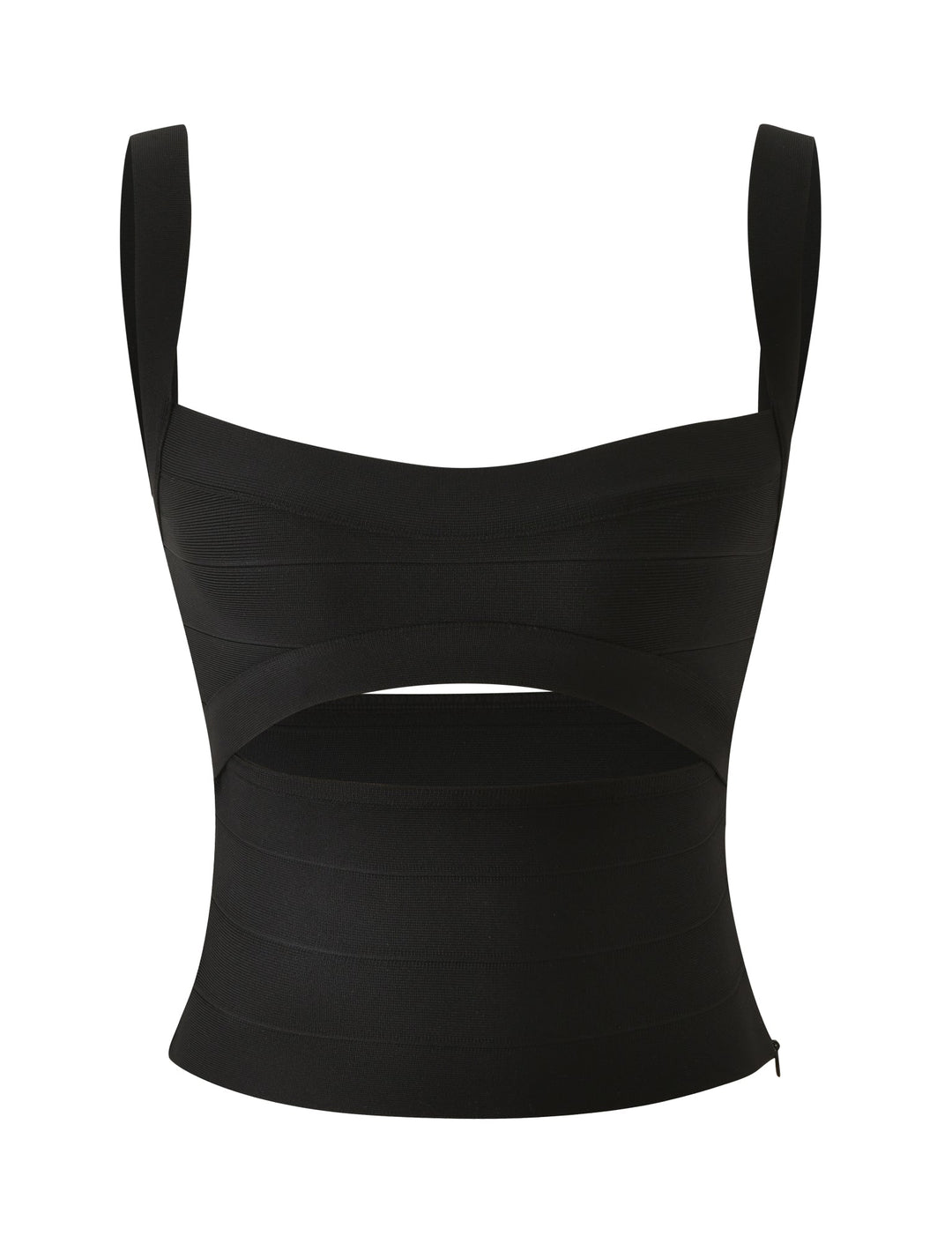 Glamcroft Black Bandage Top with Cutout and Fixed Straps