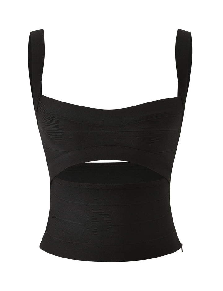 Glamcroft Black Bandage Top with Cutout and Fixed Straps