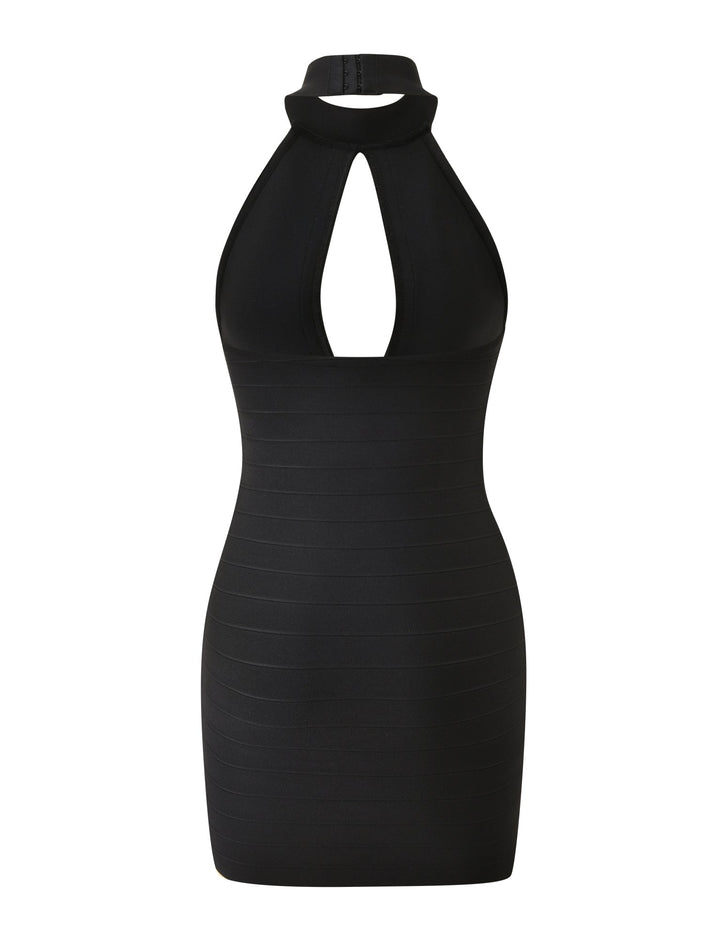 Glamcroft Mini Dress Black Body-Hugging High Neck Fit