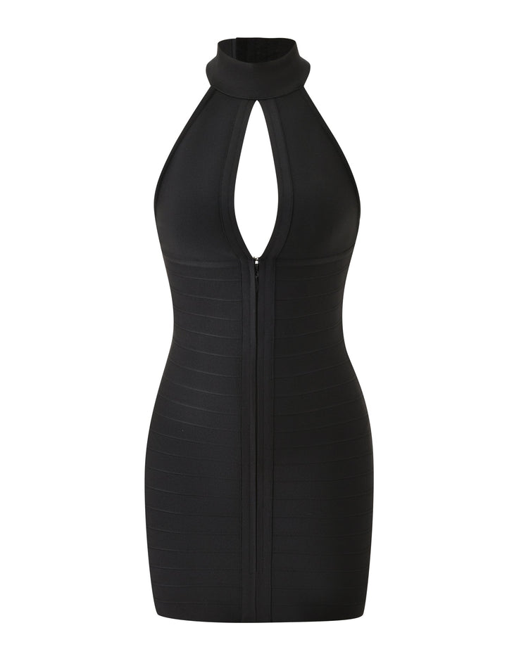 Glamcroft Mini Dress Black Body-Hugging High Neck Fit