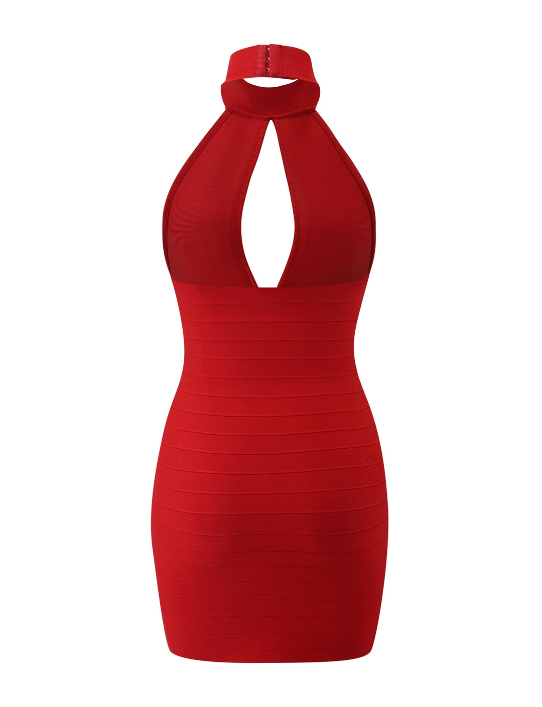 Glamcroft Red Mini Dress with High Neck and Keyhole Cutout
