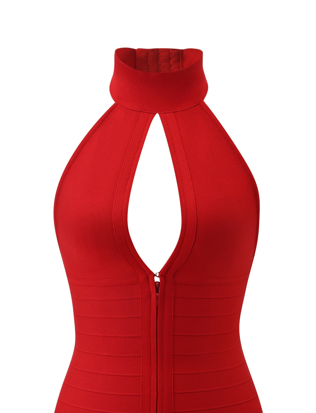 Glamcroft Red Mini Dress with High Neck and Keyhole Cutout