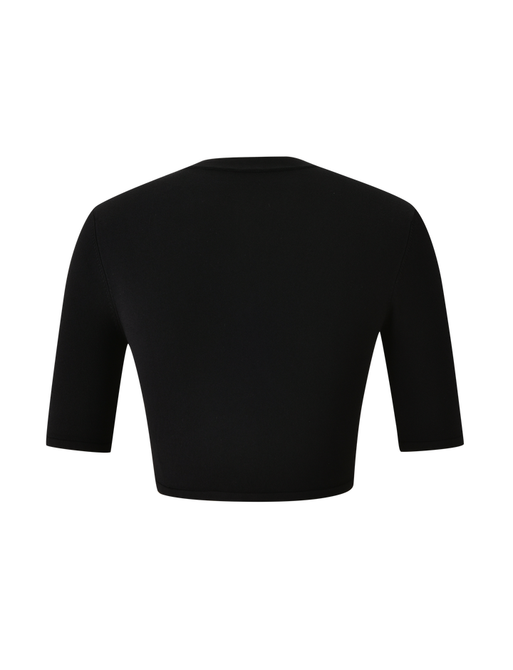 Glamcroft Jumper Cropped Black Cardigan with Faux Shell Buttons