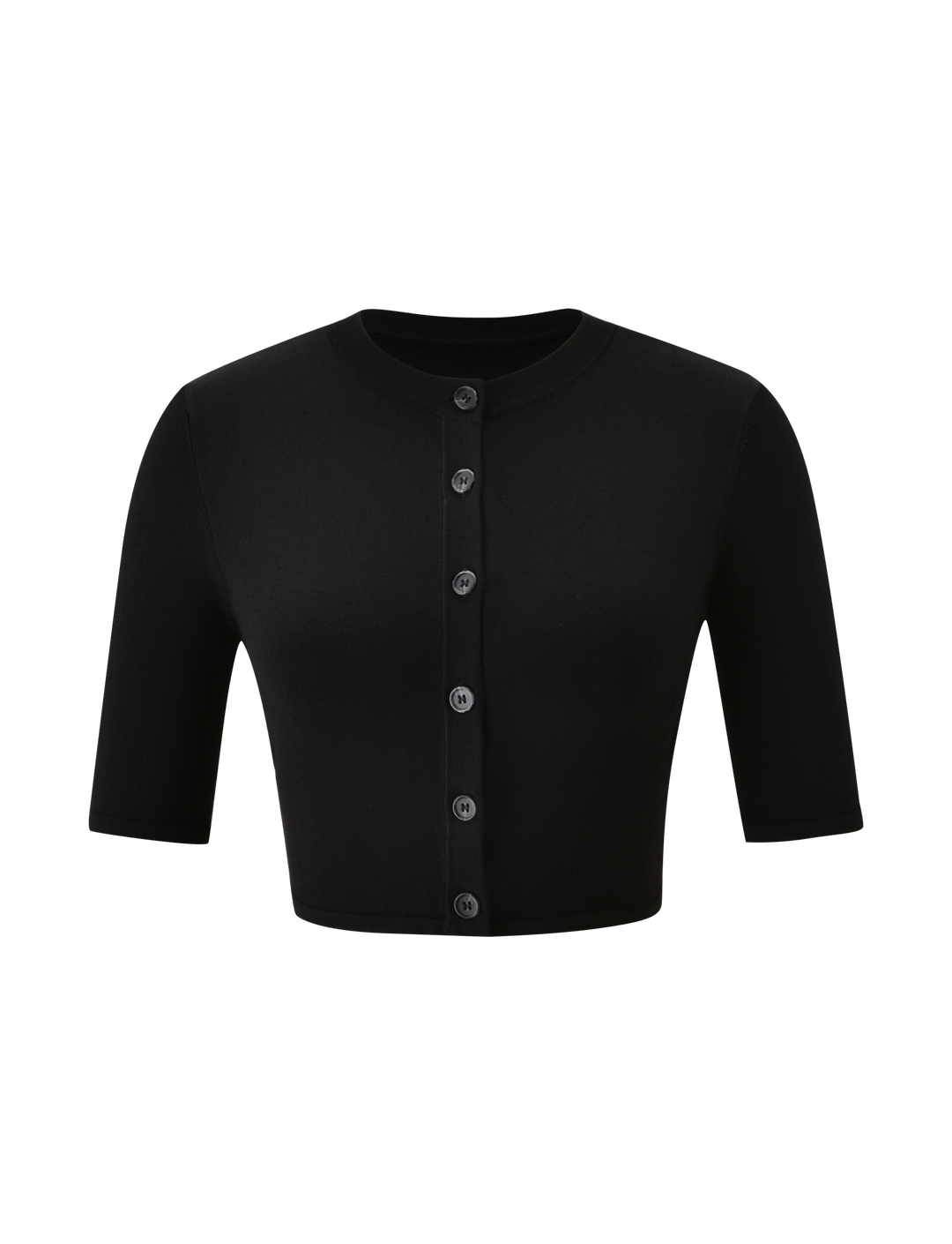 Glamcroft Jumper Cropped Black Cardigan with Faux Shell Buttons