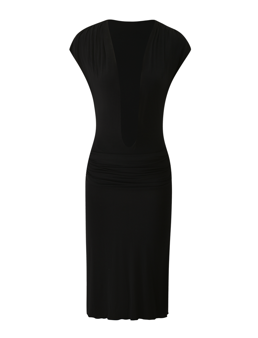 ARIELLA PLUNGE MIDI DRESS - BLACK