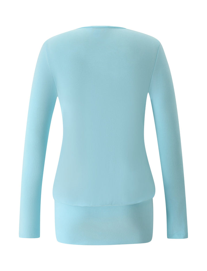 Glamcroft Mini Dress Aqua Blue Wrap Surplice Long Sleeves