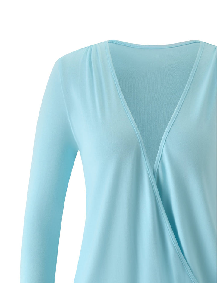 Glamcroft Mini Dress Aqua Blue Wrap Surplice Long Sleeves