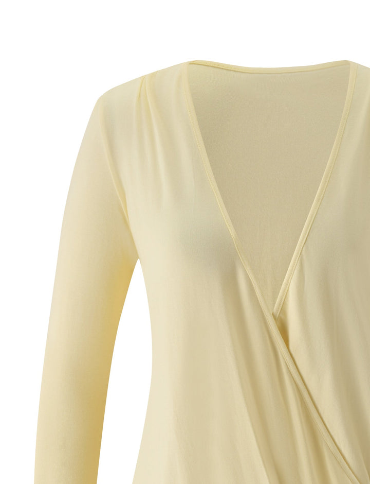 Glamcroft Mini Dress in Pale Yellow with Wrap Detail