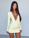 Glamcroft Mini Dress in Pale Yellow with Wrap Detail